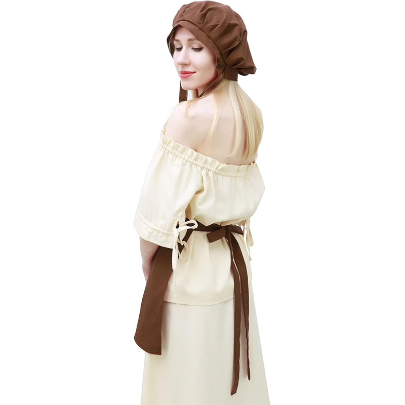 Women Medieval Bonnet Cap Linen Colonial Amish Peasant Mob Hat Renaissance Head-wear Hat Cosplay Costume Accessories