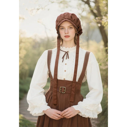 Women Medieval Bonnet Cap Linen Colonial Amish Peasant Mob Hat Renaissance Head-wear Hat Cosplay Costume Accessories