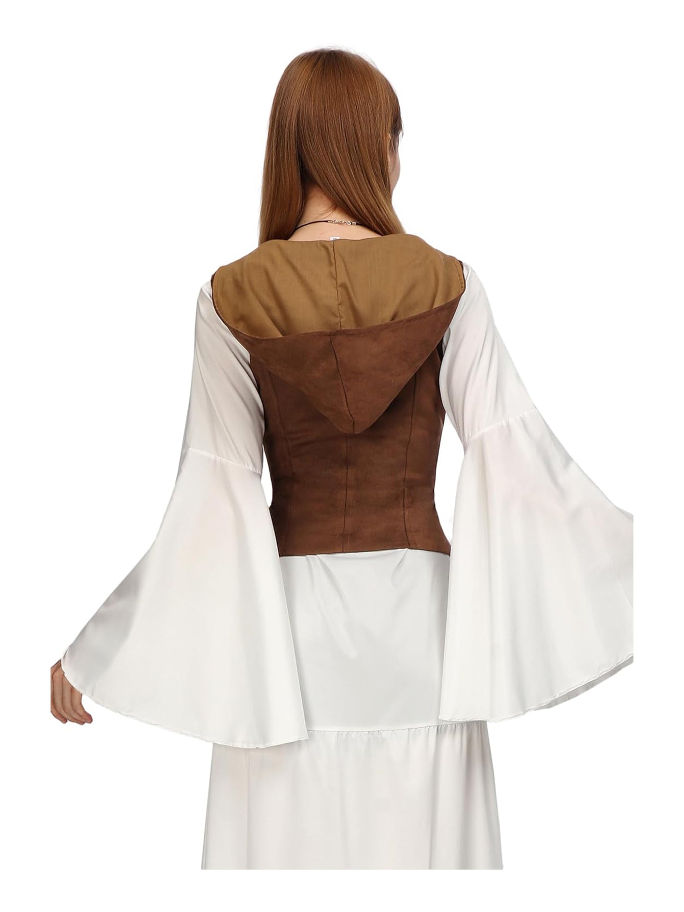 Women Medieval Corset Vest Lace Up Sleeveless Pirate Gothic Hooded Corset Vest Costume Accessories