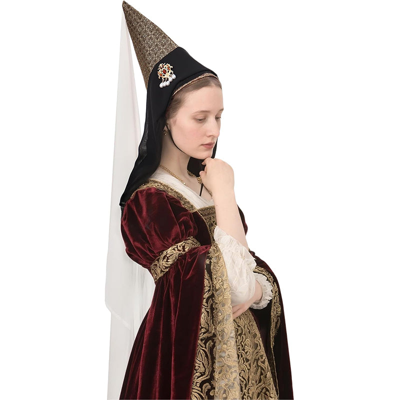 Women Medieval Hennin Hat With Veil Middle Ages Headwear Renaissance Headpiece LARP Halloween Hat Cosplay Costume Accessories
