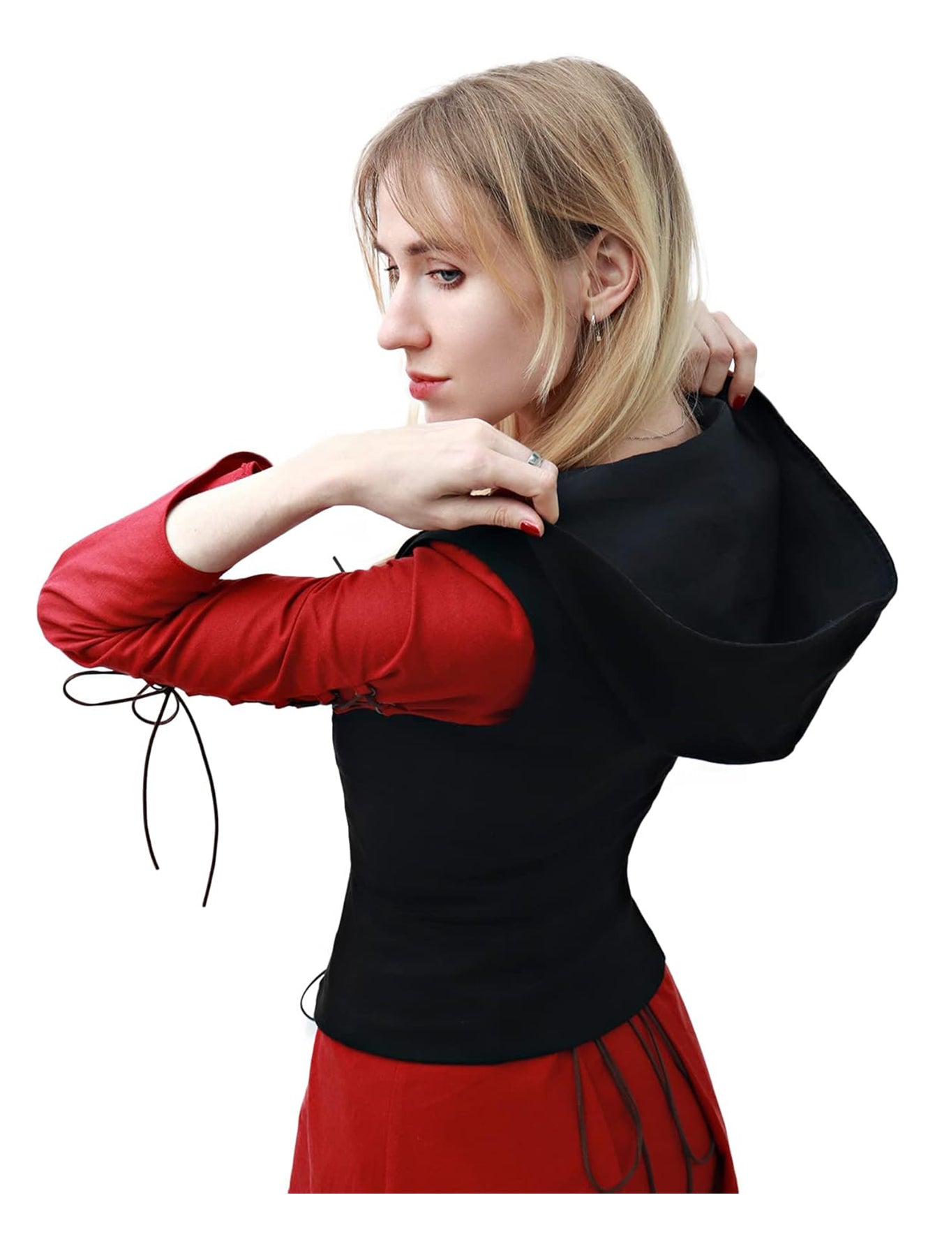 Women Medieval Corset Vest Lace Up Sleeveless Pirate Gothic Hooded Corset Vest Costume Accessories