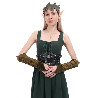 Women Medieval Elven Arm Cuffs Fairy Leaf-Veined Arm Warmers Bracers Renaissance Ren Faire LARP Costume Accessories