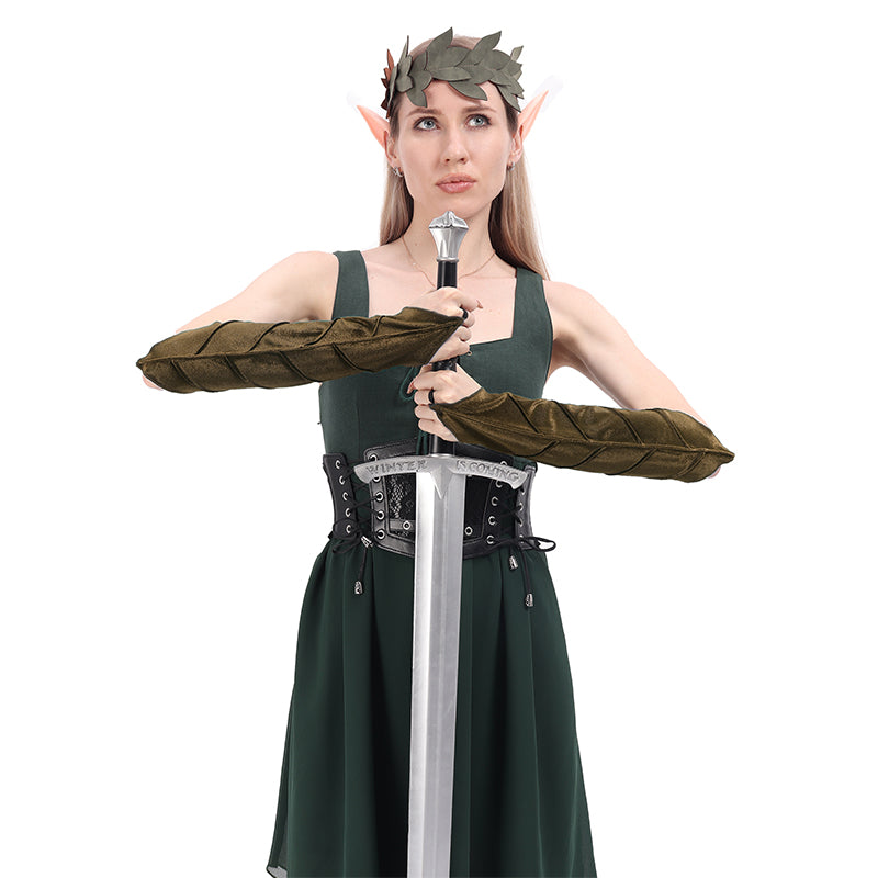 Women Medieval Elven Arm Cuffs Fairy Leaf-Veined Arm Warmers Bracers Renaissance Ren Faire LARP Costume Accessories