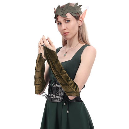 Women Medieval Elven Arm Cuffs Fairy Leaf-Veined Arm Warmers Bracers Renaissance Ren Faire LARP Costume Accessories
