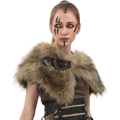 Women Medieval Faux Fur Cape Shawl Renaissance Shoulder Wrap Eskimo Collar Costume Accessories