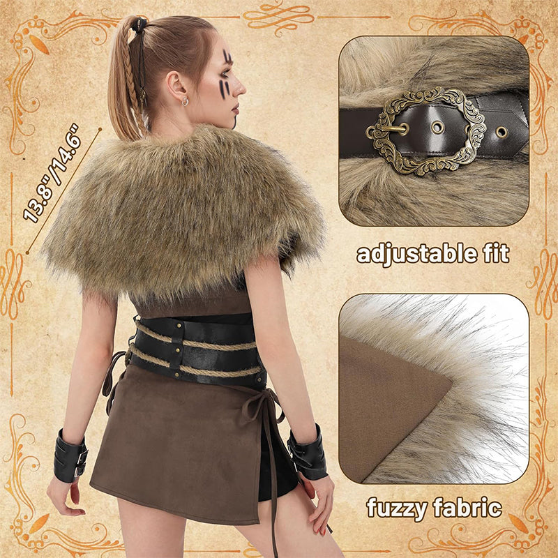 Women Medieval Faux Fur Cape Shawl Renaissance Shoulder Wrap Eskimo Collar Costume Accessories