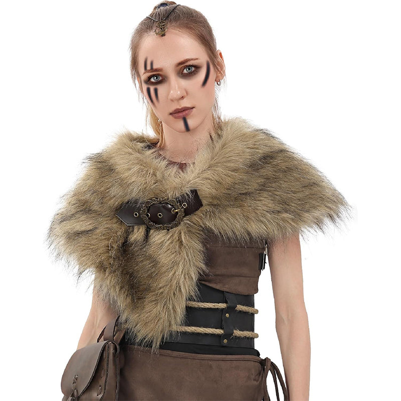 Women Medieval Faux Fur Cape Shawl Renaissance Shoulder Wrap Eskimo Collar Costume Accessories