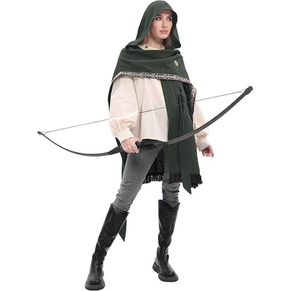 Women Medieval Hooded Cloak Shawl Scarf Renaissance Post-apocalyptic Fantasy Poncho Wrap Celtic Cape With Tassel Brooch Cosplay Costume For Party Daily Wear