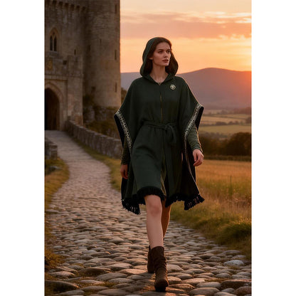 Women Medieval Hooded Cloak Shawl Scarf Renaissance Post-apocalyptic Fantasy Poncho Wrap Celtic Cape With Tassel Brooch Cosplay Costume For Party Daily Wear