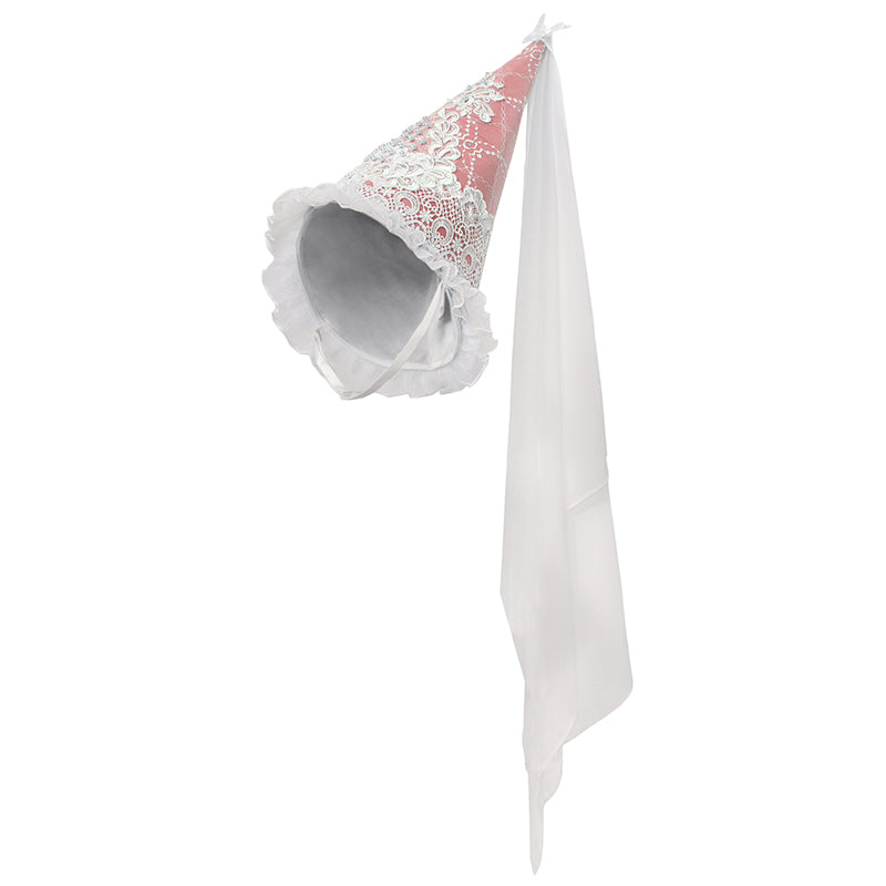 Women Medieval Lace Hennin Hat With Veil Renaissance Princess Hat Cone-Shaped Headdress Cosplay Costume Accessories