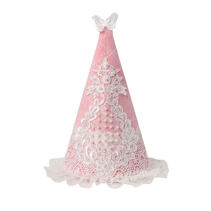 Women Medieval Lace Hennin Hat With Veil Renaissance Princess Hat Cone-Shaped Headdress Cosplay Costume Accessories