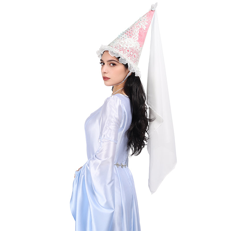 Women Medieval Lace Hennin Hat With Veil Renaissance Princess Hat Cone-Shaped Headdress Cosplay Costume Accessories