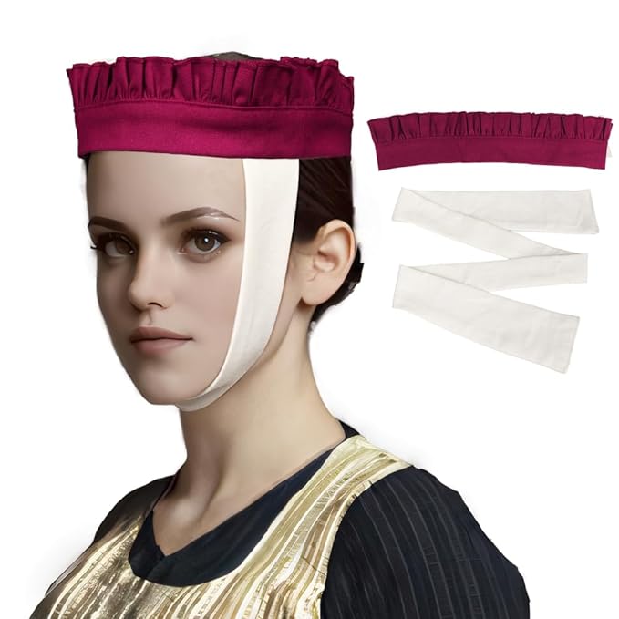 Women Medieval Linen Headband 14th Century Ruffled Fillet Barbette Hair Bandanas Wrap Costume Accessories For Party Halloween