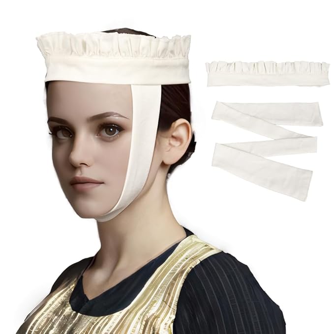 Women Medieval Linen Headband 14th Century Ruffled Fillet Barbette Hair Bandanas Wrap Costume Accessories For Party Halloween