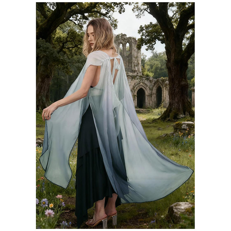 Women Medieval Renaissance Fairy Cape Elf Cloak Off Shoulder Tulle Shawl Wedding Cape For Party Festival