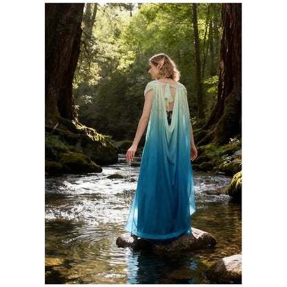 Women Medieval Renaissance Fairy Cape Elf Cloak Off Shoulder Tulle Shawl Wedding Cape For Party Festival