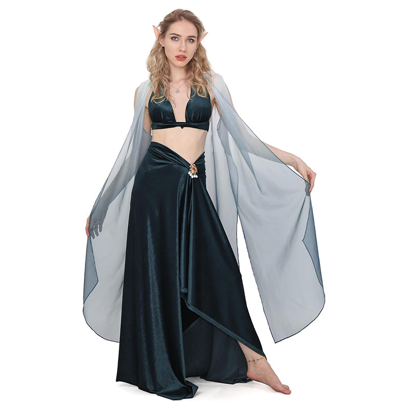 Women Medieval Renaissance Fairy Cape Elf Cloak Off Shoulder Tulle Shawl Wedding Cape For Party Festival