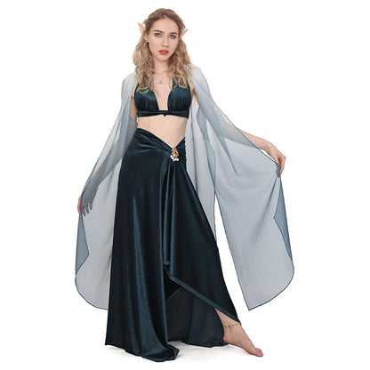 Women Medieval Renaissance Fairy Cape Elf Cloak Off Shoulder Tulle Shawl Wedding Cape For Party Festival