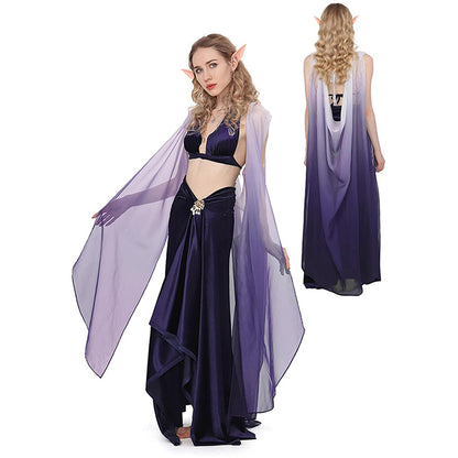 Women Medieval Renaissance Fairy Cape Elf Cloak Off Shoulder Tulle Shawl Wedding Cape For Party Festival