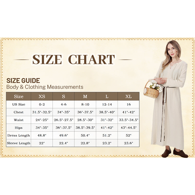 Women Medieval Renaissance Linen Underdress With Belt Chemise Peasant Dress Cosplay Costume Long Dress