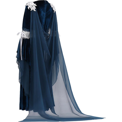 Women Medieval Renaissance Princess Dress Blue Velvet Maxi Fantasy Elf Cosplay Costumes For Festival Party Daily Wear