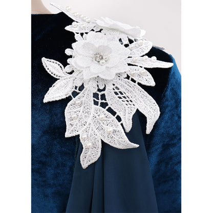 Women Medieval Renaissance Princess Dress Blue Velvet Maxi Fantasy Elf Cosplay Costumes For Festival Party Daily Wear