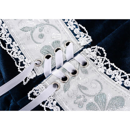 Women Medieval Renaissance Princess Dress Blue Velvet Maxi Fantasy Elf Cosplay Costumes For Festival Party Daily Wear