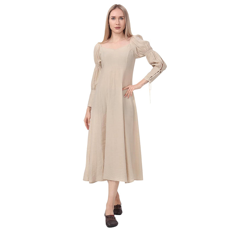Women Medieval Renaissance Regency Dress Square Neck Puff Sleeve Maxi Underdress Peasant Victorian Dress LARP Ren Faire Costume Long Dress For Party Daily Wear