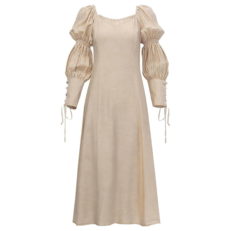 Women Medieval Renaissance Regency Dress Square Neck Puff Sleeve Maxi Underdress Peasant Victorian Dress LARP Ren Faire Costume Long Dress For Party Daily Wear