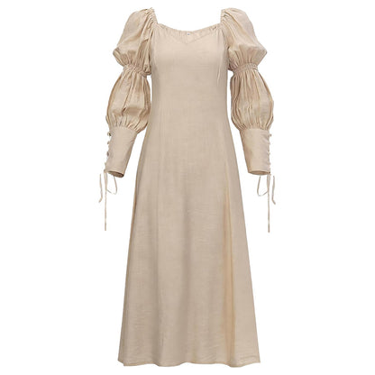 Women Medieval Renaissance Regency Dress Square Neck Puff Sleeve Maxi Underdress Peasant Victorian Dress LARP Ren Faire Costume Long Dress For Party Daily Wear