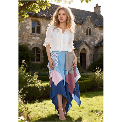 Women Medieval Renaissance Scrappy Asymmetrical Skirt High Waist Long Splicing Dress For Party Festival Daily Wear