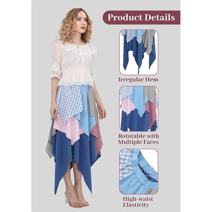 Women Medieval Renaissance Scrappy Asymmetrical Skirt High Waist Long Splicing Dress For Party Festival Daily Wear