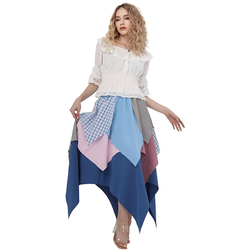 Women Medieval Renaissance Scrappy Asymmetrical Skirt High Waist Long Splicing Dress For Party Festival Daily Wear