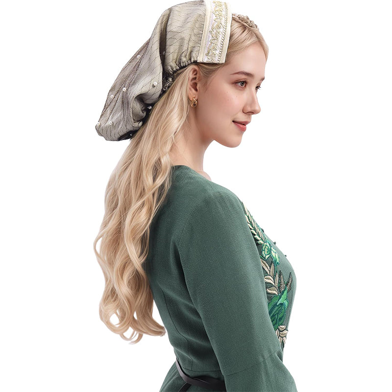 Women Medieval Renaissance Snood Cap With Pearl Maid Hat Victorian Headwear Headpiece Cosplay Costume Accessories Cap