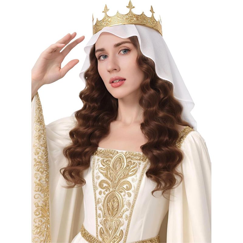 Women Medieval Renaissance Veil Tiara Set Princess Diadem Noble Coronet Brides Wedding Crown Cosplay Costume Accessories