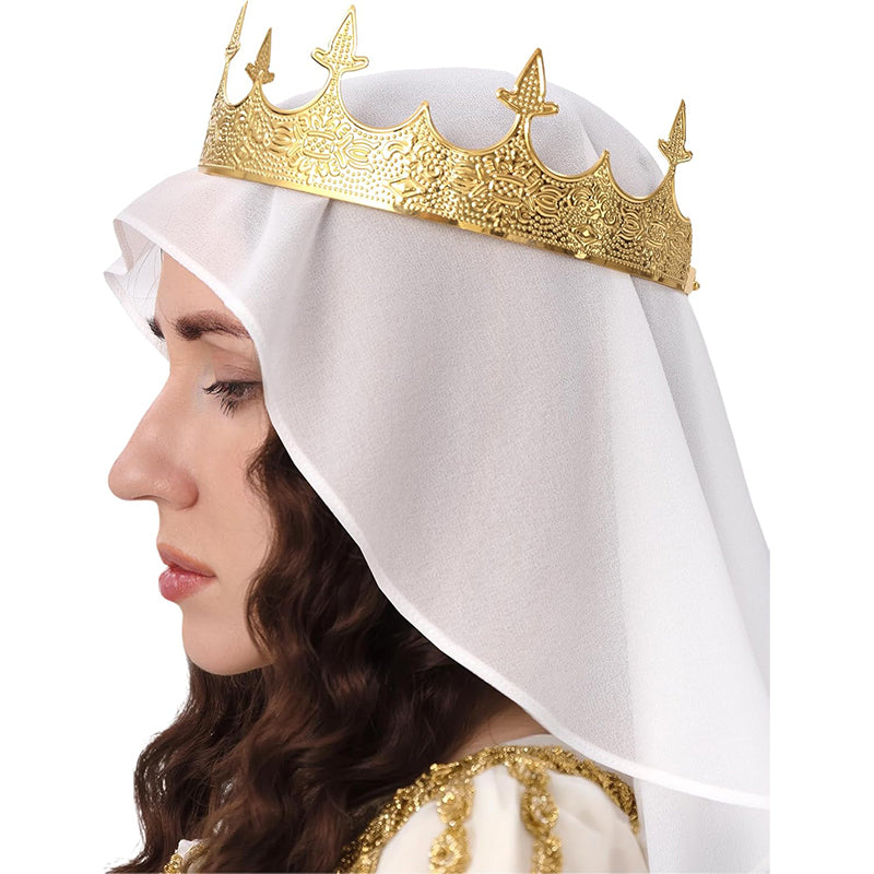 Women Medieval Renaissance Veil Tiara Set Princess Diadem Noble Coronet Brides Wedding Crown Cosplay Costume Accessories