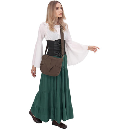 Women Men Medieval Renaissance Leaf Bag Ren Faire Purse Elf Pouch Bag Canvas Adjustable Zipper Fairy Purse Cosplay Costume Accessories