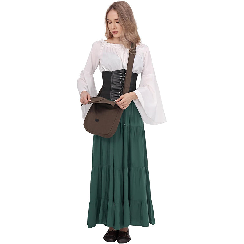 Women Men Medieval Renaissance Leaf Bag Ren Faire Purse Elf Pouch Bag Canvas Adjustable Zipper Fairy Purse Cosplay Costume Accessories