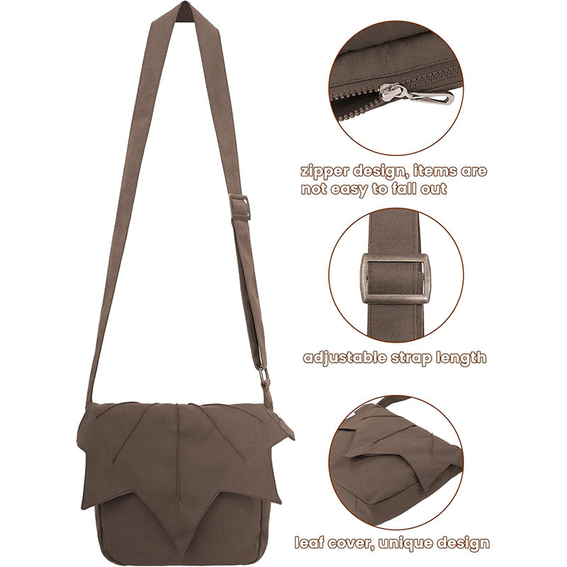 Women Men Medieval Renaissance Leaf Bag Ren Faire Purse Elf Pouch Bag Canvas Adjustable Zipper Fairy Purse Cosplay Costume Accessories