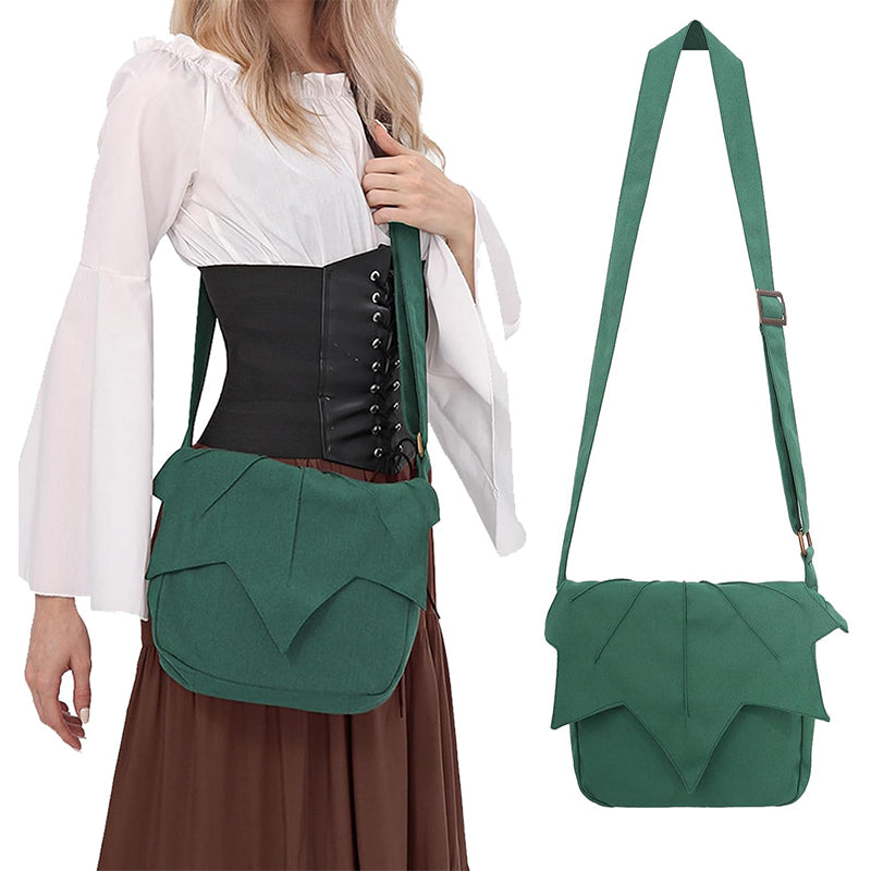 Women Men Medieval Renaissance Leaf Bag Ren Faire Purse Elf Pouch Bag Canvas Adjustable Zipper Fairy Purse Cosplay Costume Accessories
