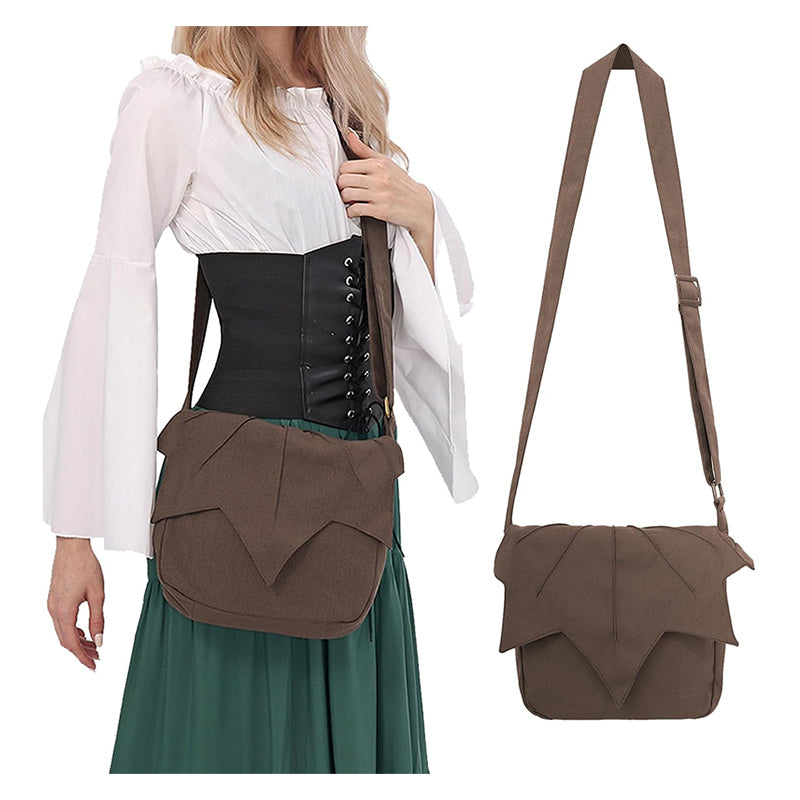 Women Men Medieval Renaissance Leaf Bag Ren Faire Purse Elf Pouch Bag Canvas Adjustable Zipper Fairy Purse Cosplay Costume Accessories