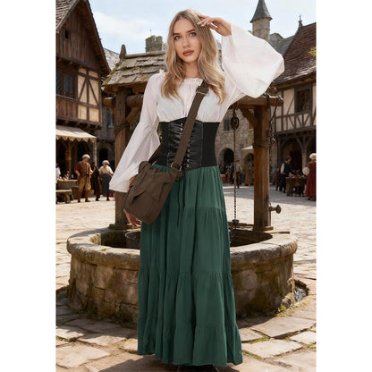 Women Men Medieval Renaissance Leaf Bag Ren Faire Purse Elf Pouch Bag Canvas Adjustable Zipper Fairy Purse Cosplay Costume Accessories