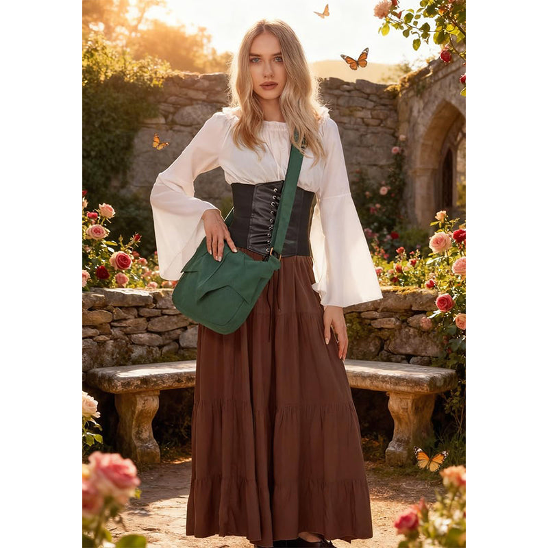 Women Men Medieval Renaissance Leaf Bag Ren Faire Purse Elf Pouch Bag Canvas Adjustable Zipper Fairy Purse Cosplay Costume Accessories