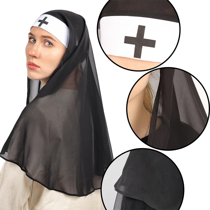 Women Nun Veil Habit Hat Black Headband Demonic Cosplay Costume Accessories For Halloween Party
