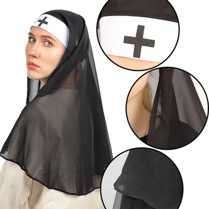 Women Nun Veil Habit Hat Black Headband Demonic Cosplay Costume Accessories For Halloween Party