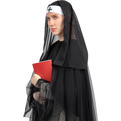 Women Nun Veil Habit Hat Black Headband Demonic Cosplay Costume Accessories For Halloween Party
