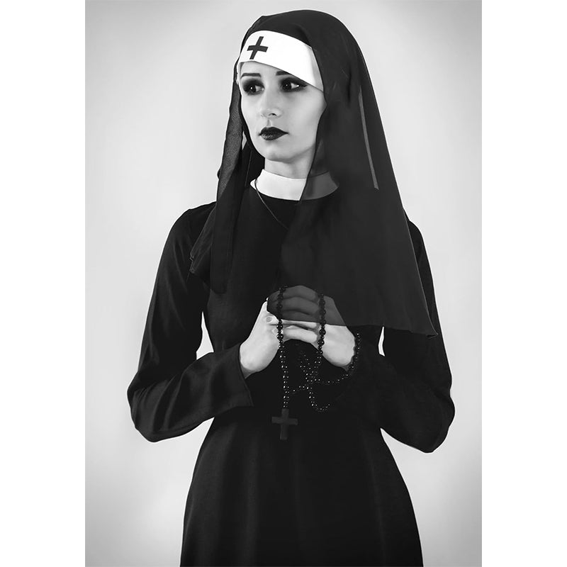 Women Nun Veil Habit Hat Black Headband Demonic Cosplay Costume Accessories For Halloween Party