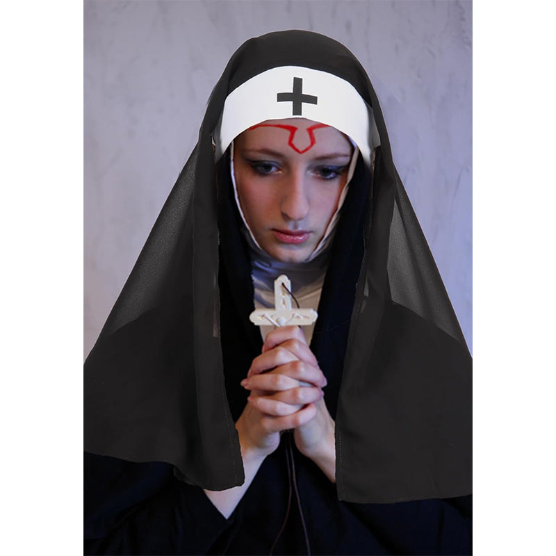 Women Nun Veil Habit Hat Black Headband Demonic Cosplay Costume Accessories For Halloween Party