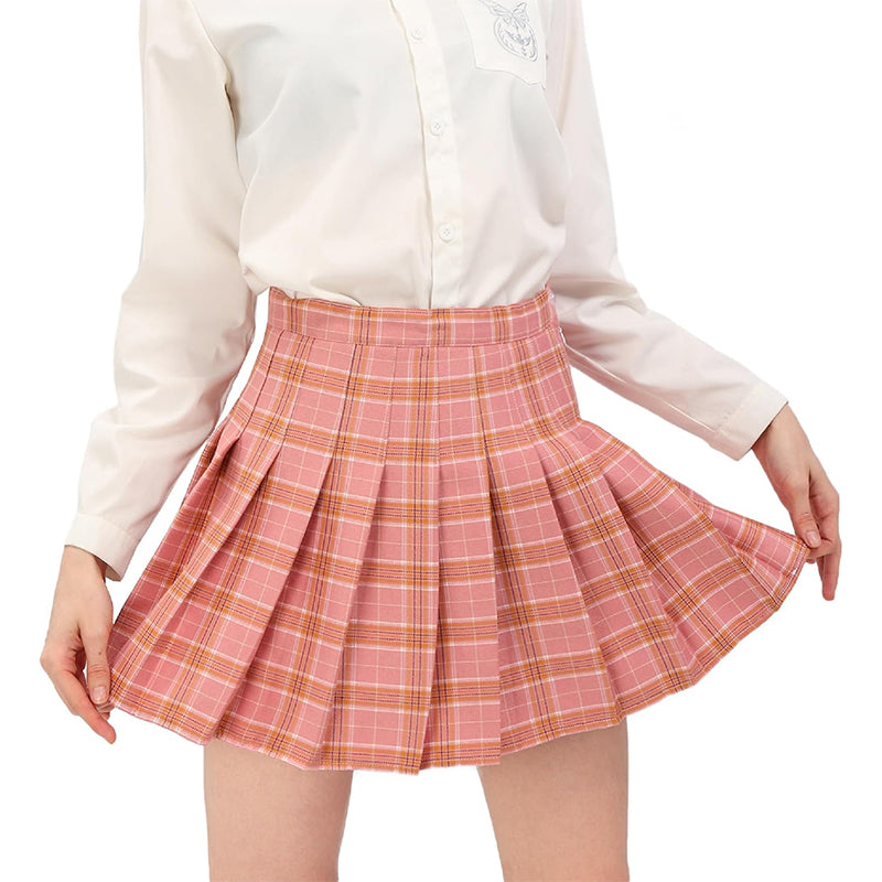 Women Plaid Skirt With Shorts High Waist Pleated Skater Skirts Schoolgirl Skirt