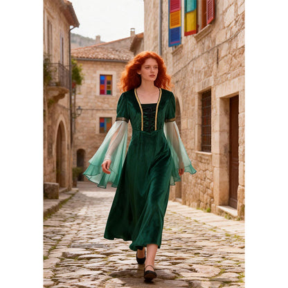 Women Renaissance Dress Elf Fairy Cosplay Green Dress Medieval Victorian Princess Long Dress Ren Faire Woodland Gown Gothic Fairy Velvet Dress For Party Daily Wear